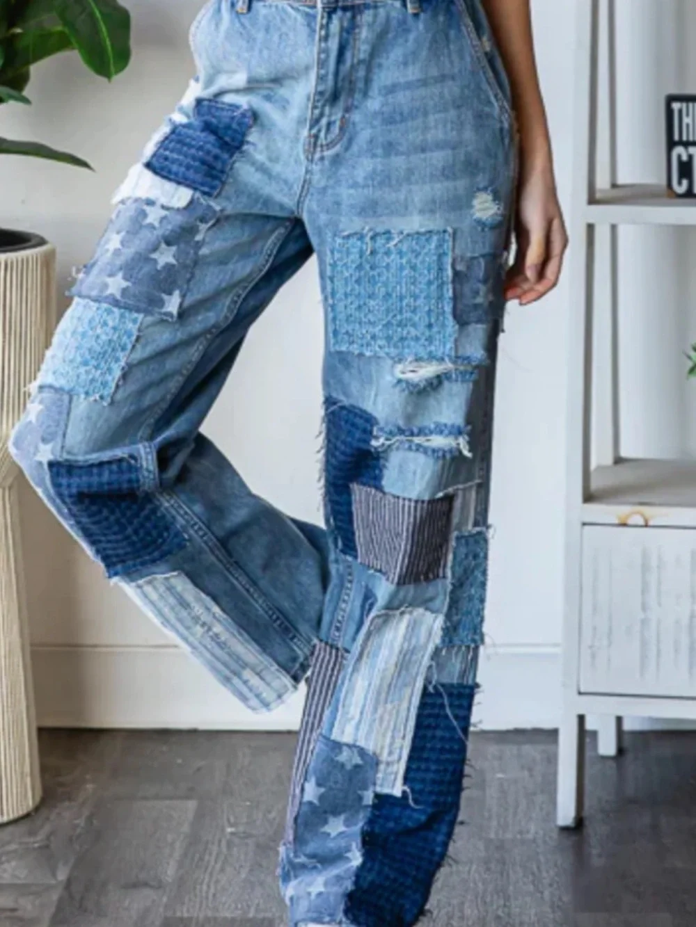 208. NWOT Oli & Hali Blue Patchwork Boyfriend Jeans - Picture 4 of 8